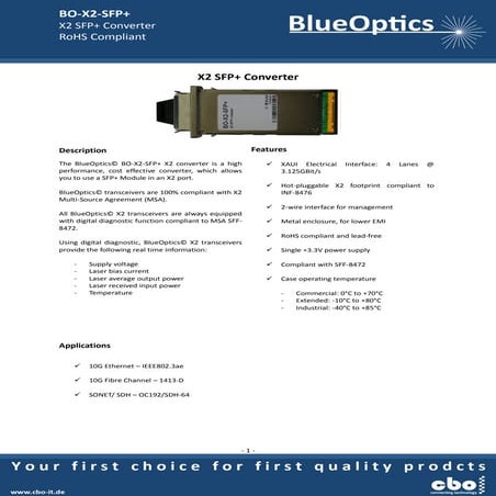 BlueOptics X2 to SFP+ Converter 10Gigabit