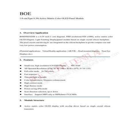 0.39 inch Micro OLED FHD 1920x1080 Mipi Interface with Type-C Board For AR/Gu...