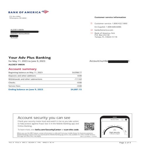 Bank of America Statement