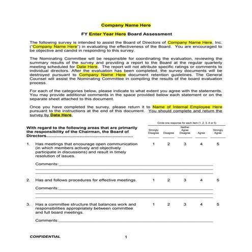 Coaching for Excellence - Board of Directors CEO Assessment Form