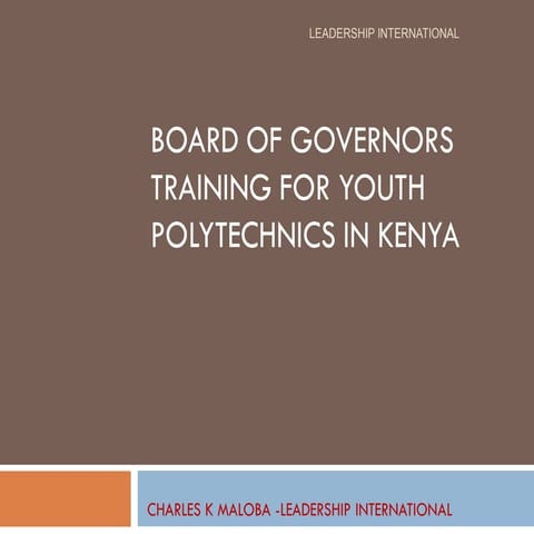 Board of Governors Training for Youth Polytechnics
