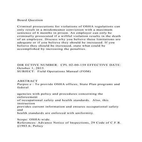 Board QuestionCriminal prosecutions for violations of OSHA reg.docx