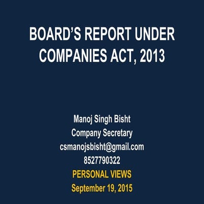 MSB's PPT on Board's report under the Companies Act, 2013