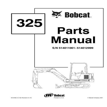 Bobcat 325 excavator parts catalogue manual sn 514011001 514012999 | PDF