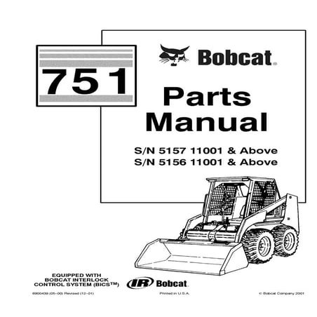 Bobcat 751 skid steer loader parts catalogue manual sn 515611001 and ...