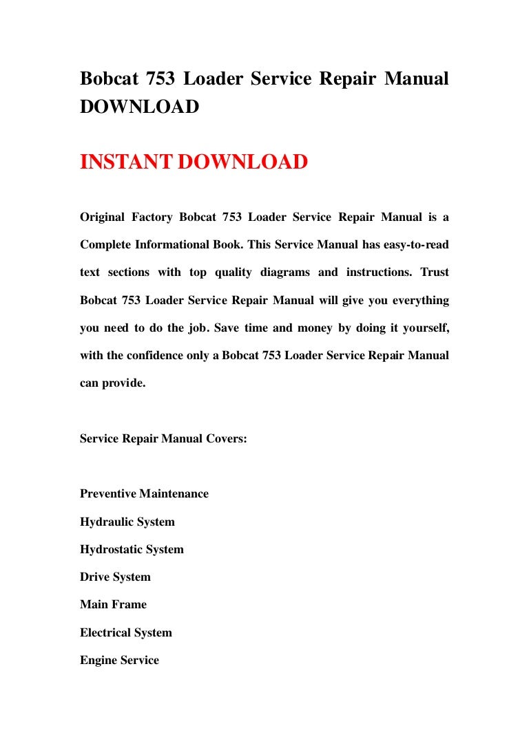 Bobcat 753 loader service repair manual download