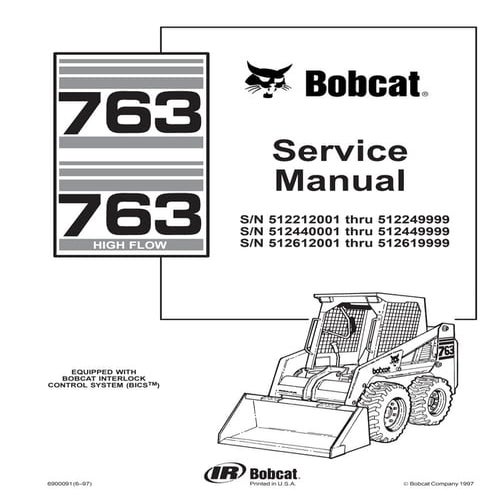 Bobcat 763 skid steer loader service repair manual instant download ( sn 5124...