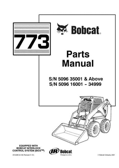 Bobcat 773 f series skid steer loader parts catalogue manual (sn 5096 16001  ...