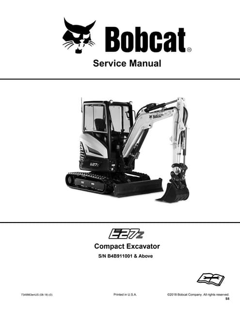 Bobcat E20 Compact Excavator Service Repair Manual (S/N AWRH11001 and ...