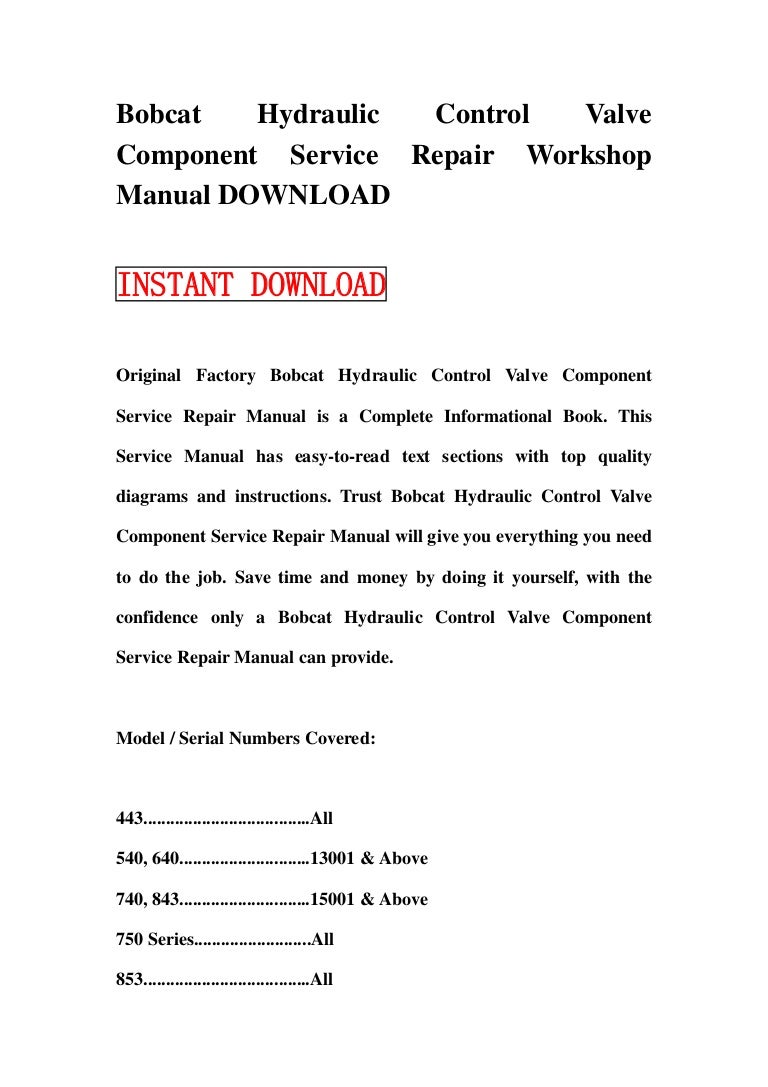 Bobcat Hydraulic Control Valve Component Service Repair