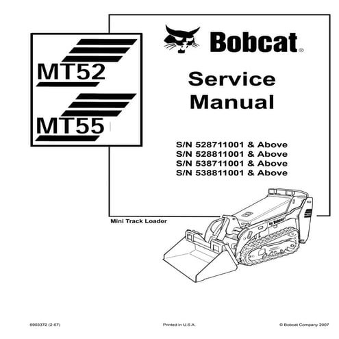 Bobcat mt55 compact track loader service repair manual sn a3 ws11001 ...