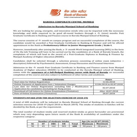 BOB PO 2018 Notification