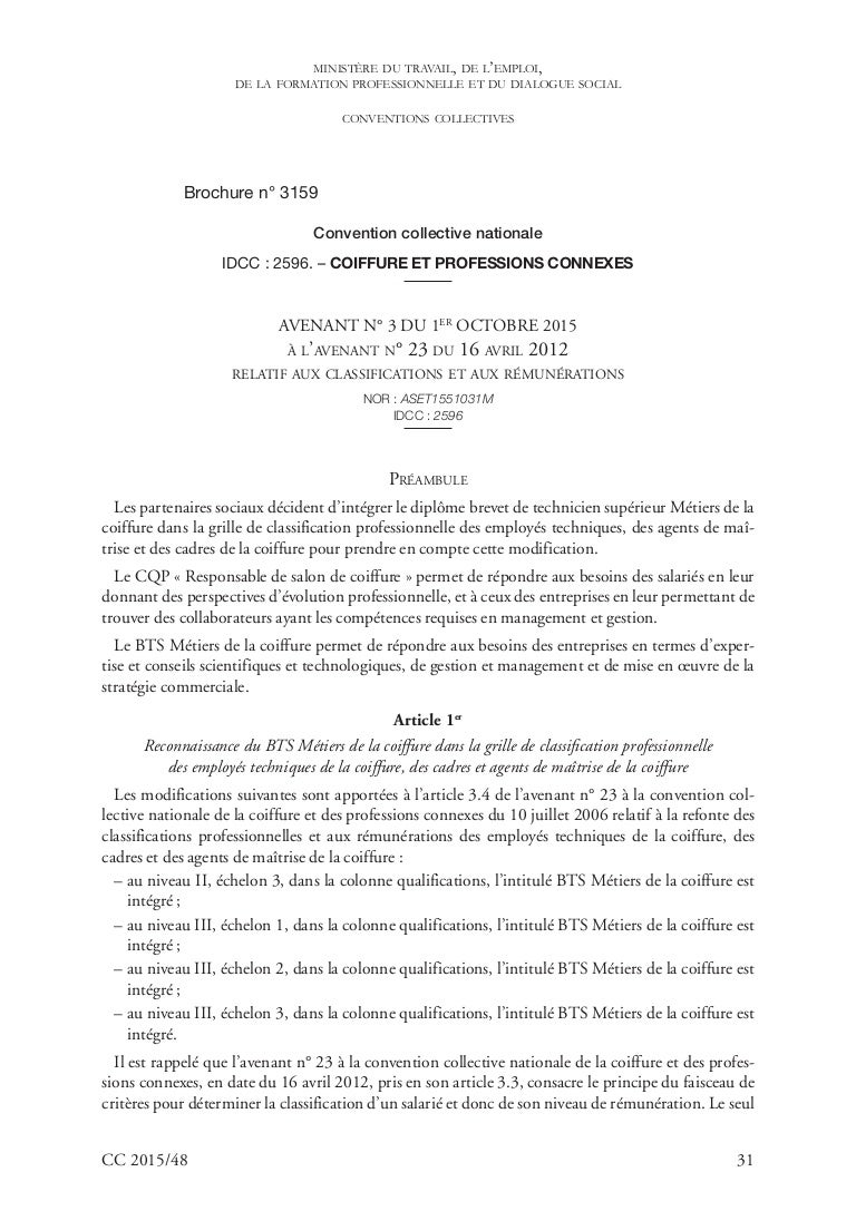 Convention Collective Nationale Idcc 2596 Coiffure Et