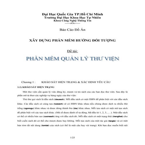 Báo cáo dự án quản lí thư viện