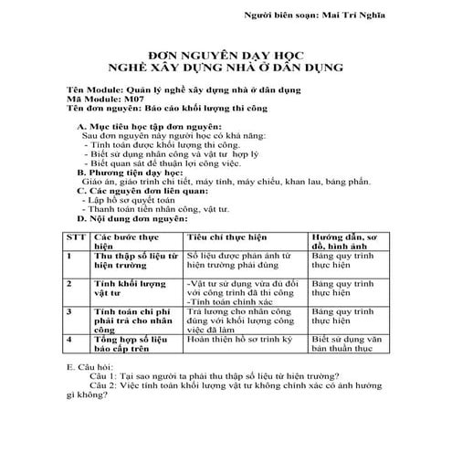 Báo cáo khối lượng thi công