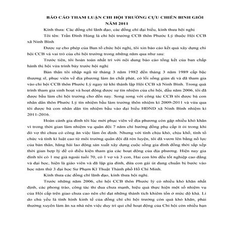 Báo cáo tham luận chi hội trưởng cựu chiến binh giỏi năm 2011