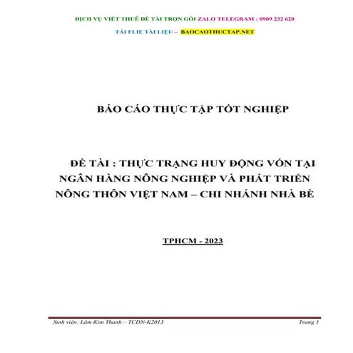 Báo Cáo Thực Tập Thực Trạng Huy Động Vốn Tại Ngân Hàng Agribank