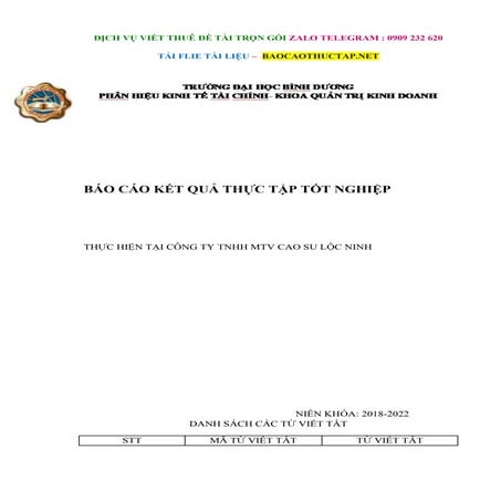 Báo Cáo Thực Tập Tại Công Ty Tnhh Mtv Cao Su Lộc Ninh