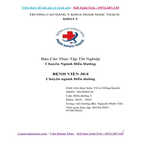 Báo Cáo Thực Tập Tốt Nghiệp Chuyên Ngành Điều Dưỡng.docx