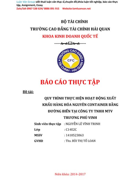 Báo cáo thực tập tốt nghiệp Quy trình thực hiện hoạt động xuất khẩu hàng hóa ...