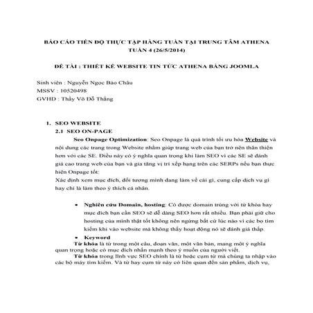 Báo cáo tiến độ thực tập hàng tuần tại trung tâm athena tuan 4