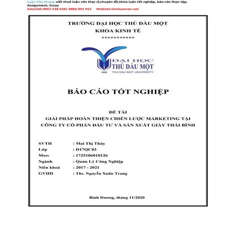 Báo cáo tốt nghiệp Hoàn thiện chiến lược Marketing tại Công ty cổ phần đầu tư...