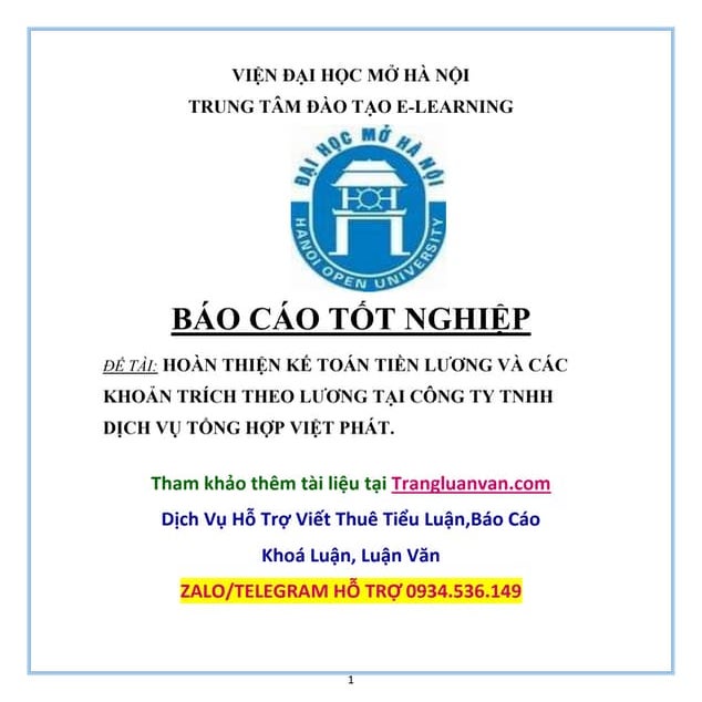 Báo Cáo Tốt Nghiệp Hoàn Thiện Kế Toán Tiền Lương Và Các Khoản Trích Theo Lươn...