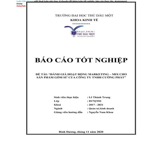 Báo cáo tốt nghiệp Đánh giá hoạt động marketing mix cho sản phẩm gốm sứ của c...