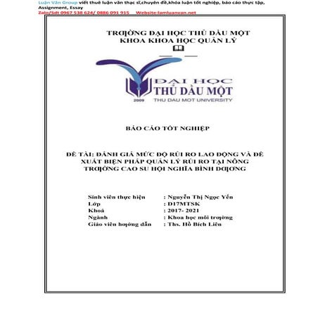 Báo cáo tốt nghiệp Đánh giá mức độ rủi ro an toàn lao động và đề xuất biện ph...