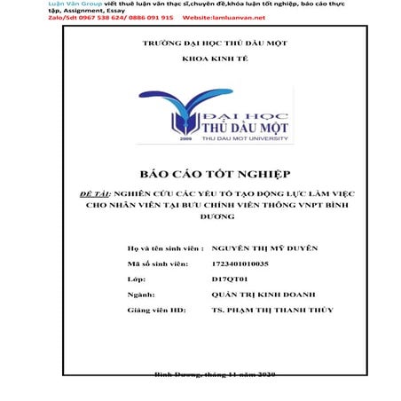 Báo cáo tốt nghiệp Tạo động lực thúc đẩy nhân viên tại Bưu chính Viễn thông V...
