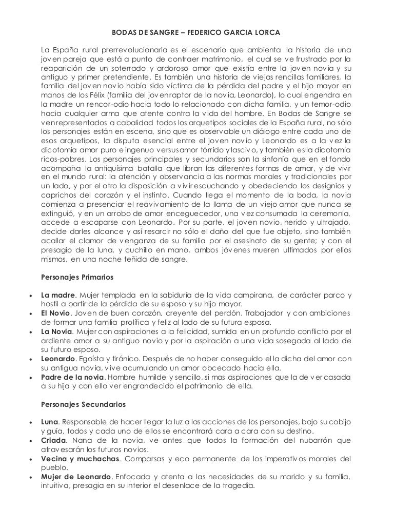 Resumen De Las Bodas De Sangre