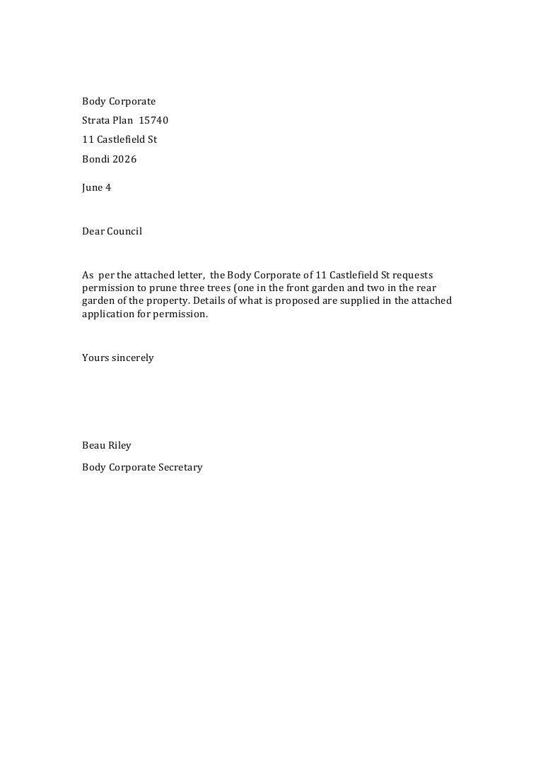 Body corporate letter