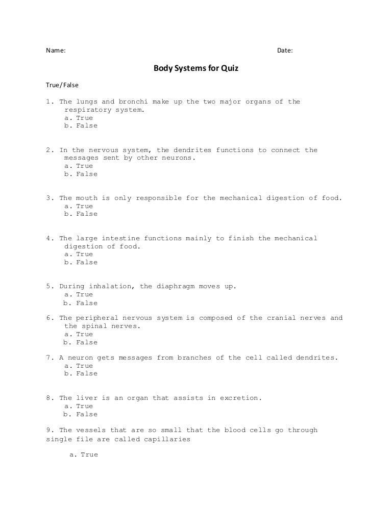 Body systems for quiz