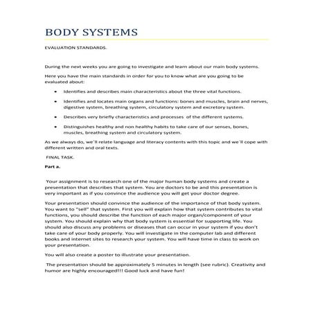 Body systems standarts and ft