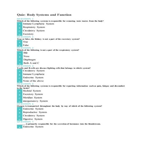 REVIEW TEST ON BODY SYSTEMS