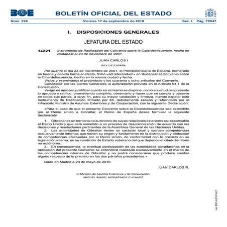 Instrumento de Ratificación del Convenio sobre la Ciberdelincuencia, hecho en...
