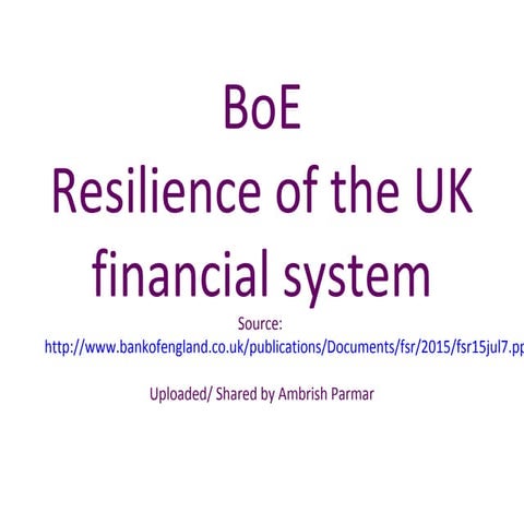 Bank of England Resilience of the UK Financial System