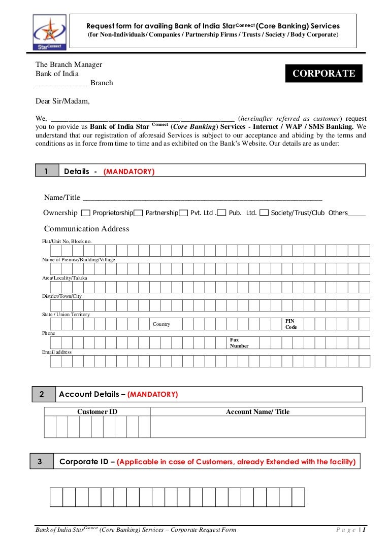 Boi internet banking corporate form