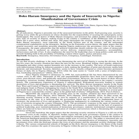 Boko haram insurgency and the spate of insecurity in nigeria