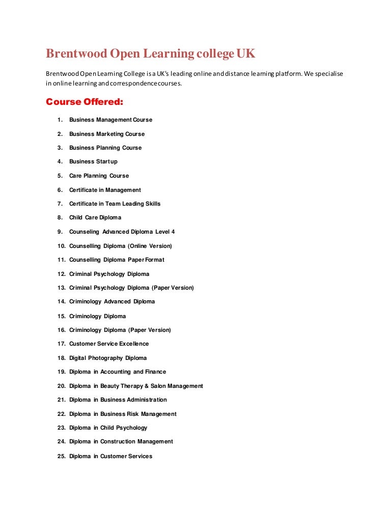 Brentwood open learning college uk