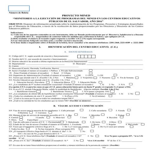 Boleta monitoreo mined 2016