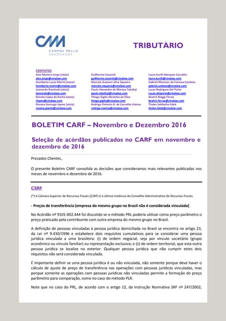 Boletim CARF - Novembro e Dezembro 2016
