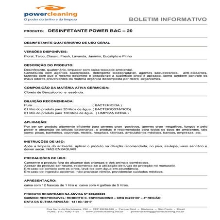 Boletim desinfetante power_bac_20 | PDF