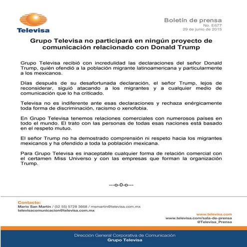 Televisa rompe con Donald Trump