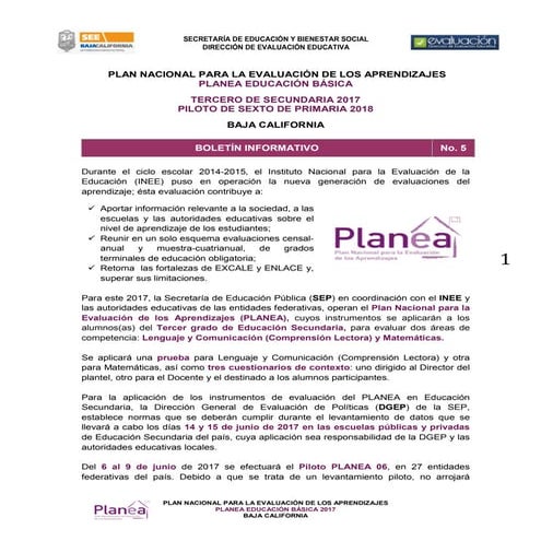 Boletin informativo PLANEA