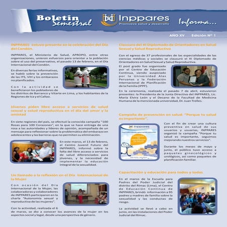 Boletín Semestral INPPARES Informa (Semestre 1/ Ene - Jun 2015 )