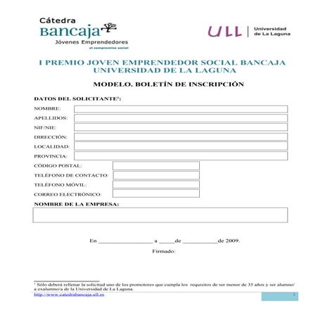 Boletin y Formulario Inscripcion De Inscripcion I Premio Jes Bancaja Ull