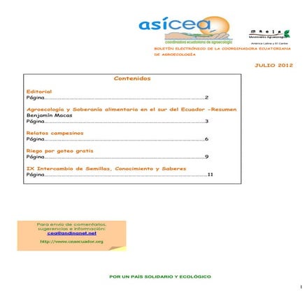 Boletín de la coordinadora ecuatoriana de agroecología