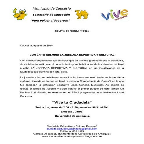 Boletín de prensa n 0021