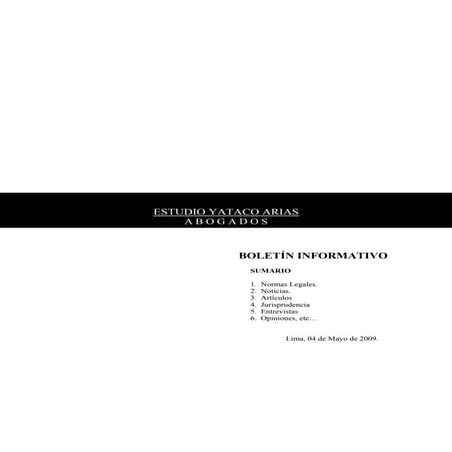 BoletíN Informativo   04 Mayo 2009   Banca, Finanzas Y Mercado De Capitales